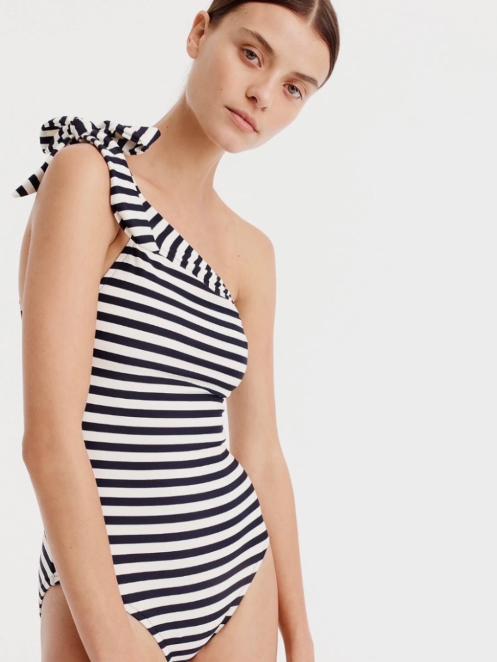 J Crew One-Shoulder One Piece in classic stripe navy/ivory Sz 10